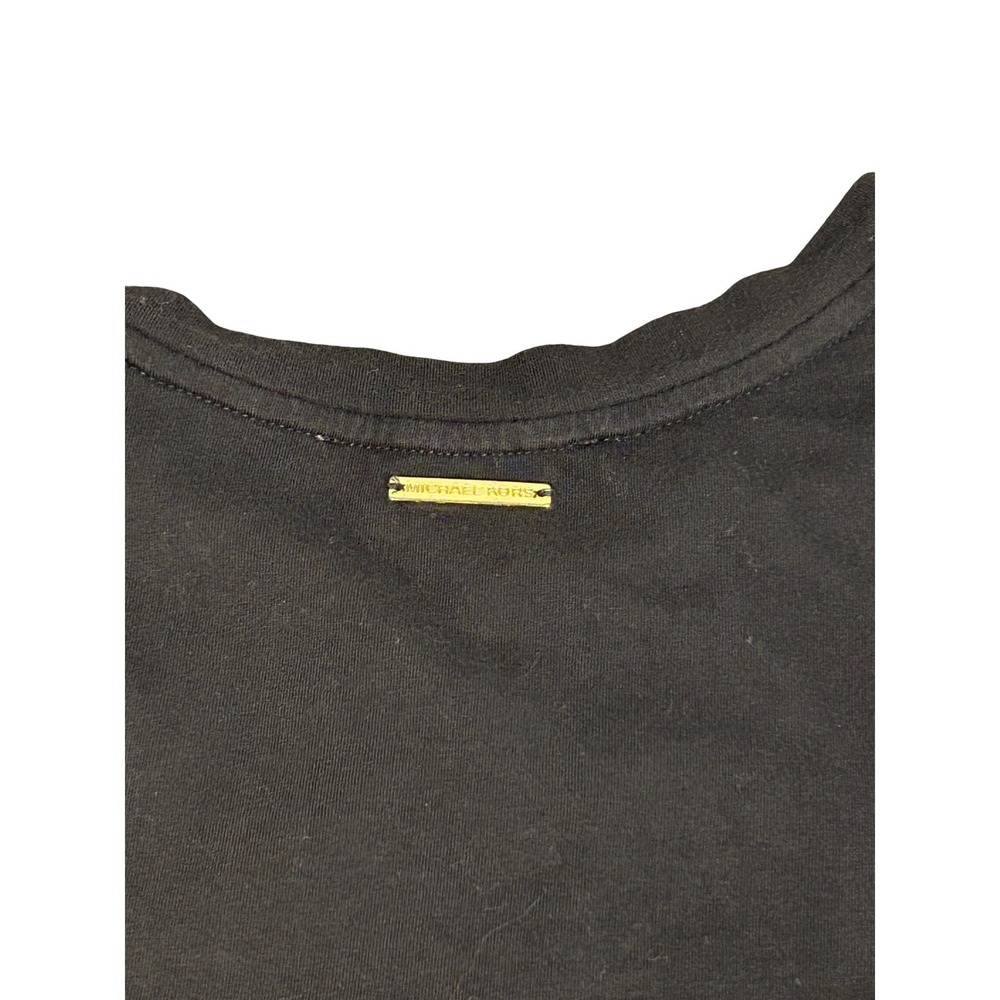 Michael Kors Womens Black Side Ruched T-Shirt Midi Dress Gold MK Logo Medium - Picture 7 of 10
